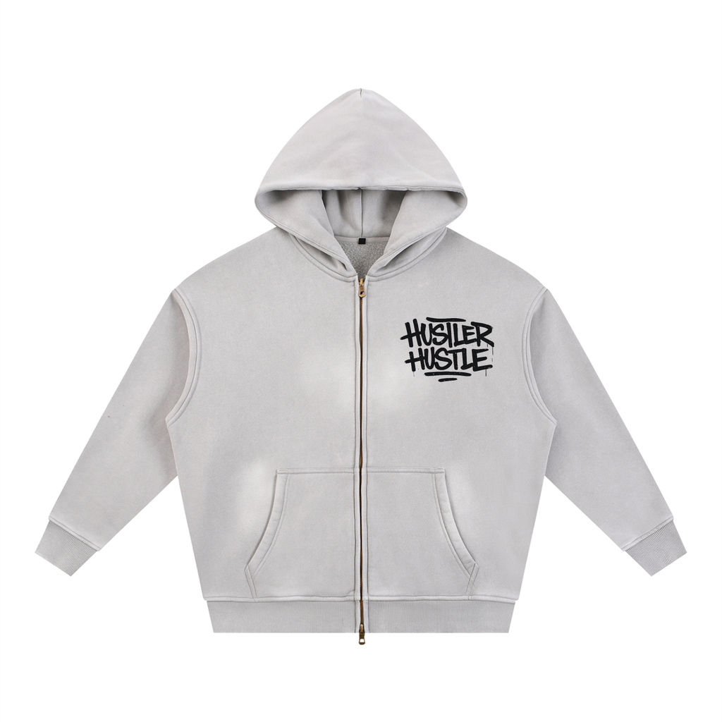 Hustler Hustle - Sunfade Boxy Fleece Hoodie (Cool Grey)